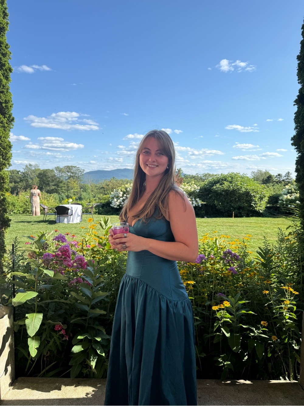 Anthropologie Teal Satin V-Neck Maxi Dress - Picture 5 of 6